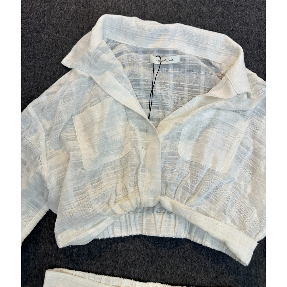 Mustard Seed White 2 Piece Cotton Textured Twist Crop Top & Shorts Set Small - Picture 4 of 16